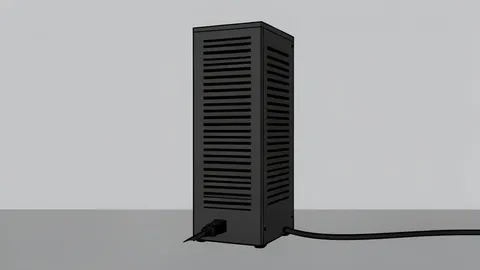A server rack with blinking status lights