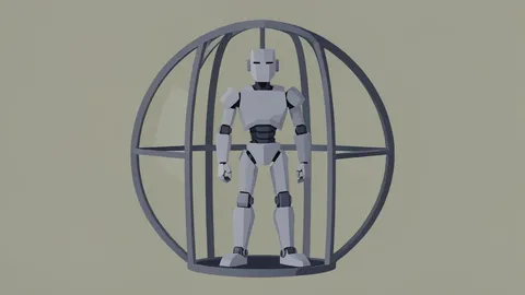 A tall humanoid robot standing in a circular fighting cage