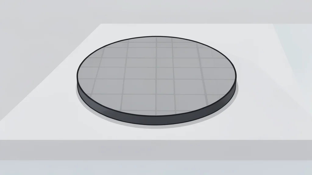 A flat-vector illustration of a circular semiconductor wafer resting on a cleanroom table.