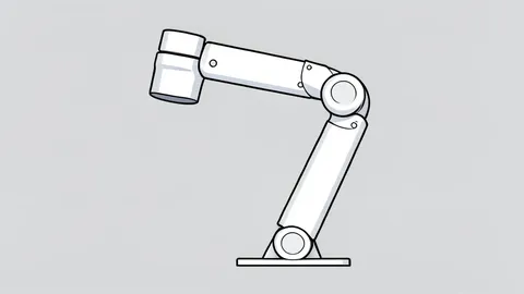 A robotic surgical arm with articulated joints and a sterile white finish