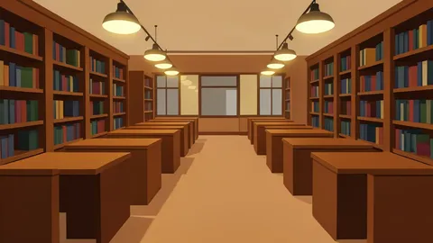 A university library reading room with rows of wooden desks and warm lighting
