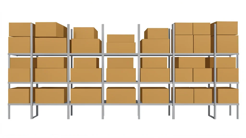 A retail store aisle filled with stacked cardboard boxes of household goods