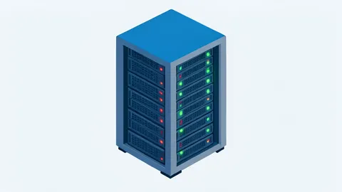 A server rack with blinking status lights in a data center