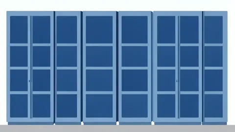 Rows of server racks in a data center