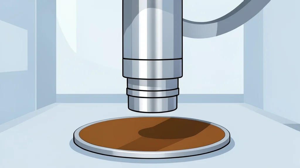 A polished metal wafer polishing machine head hovering over a silicon wafer in a cleanroom environment
