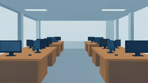A stylized vector illustration of a trading floor with rows of desks and monitors, devoid of text or specific numbers.