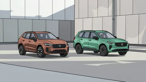 A modern SUV parked next to a wall-mounted electric vehicle charging station with a cable plugged into the vehicle's side port.