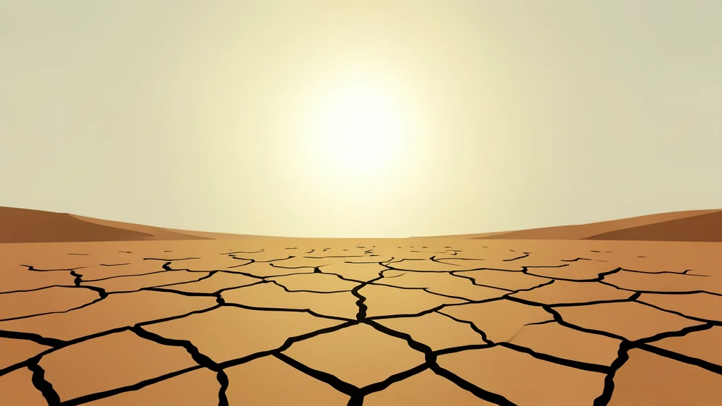 A cracked, dry earth landscape under a hazy, intense sun