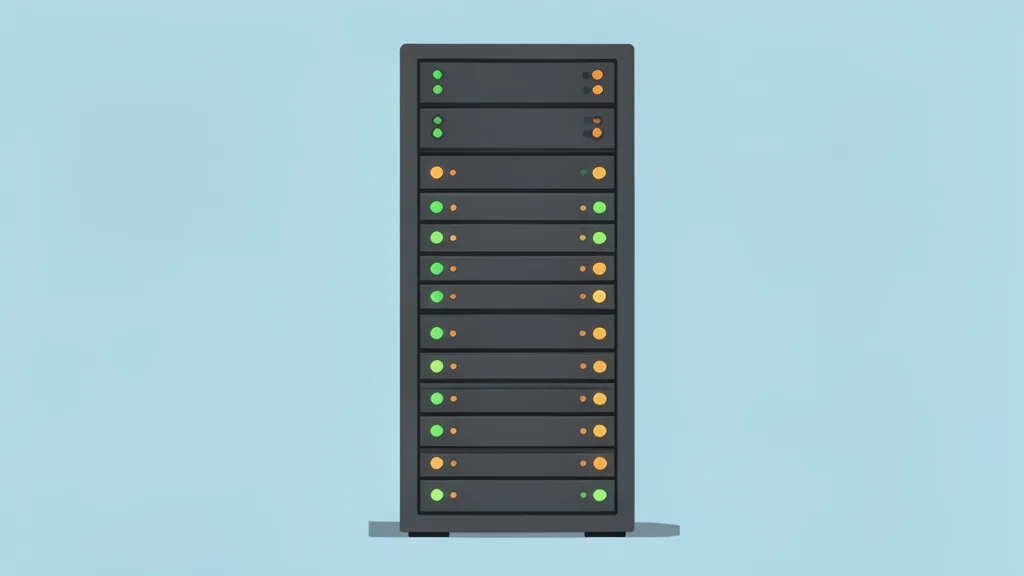 A server rack with blinking status lights