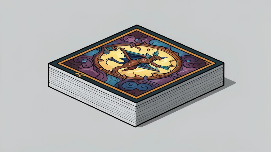 A flat vector illustration of a stack of physical trading cards with intricate fantasy artwork.