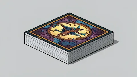 A flat vector illustration of a stack of physical trading cards with intricate fantasy artwork.