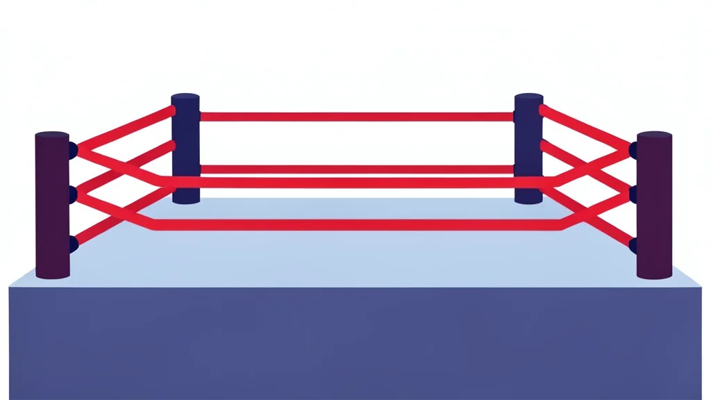 A professional wrestling ring with red ropes and turnbuckles