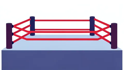 A professional wrestling ring with red ropes and turnbuckles