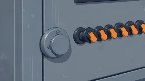 A flat-vector illustration of a complex industrial control panel featuring physical toggle switches and analog gauges.
