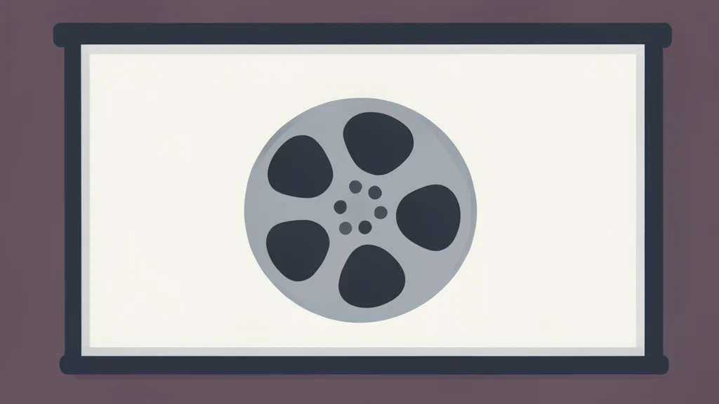 A large cinema projection screen displaying a film reel