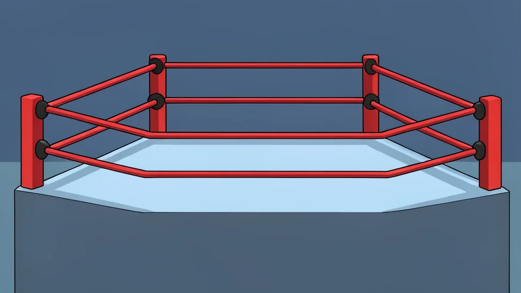 A professional wrestling ring with red ropes and turnbuckles