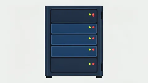 A modern server rack with blinking status lights