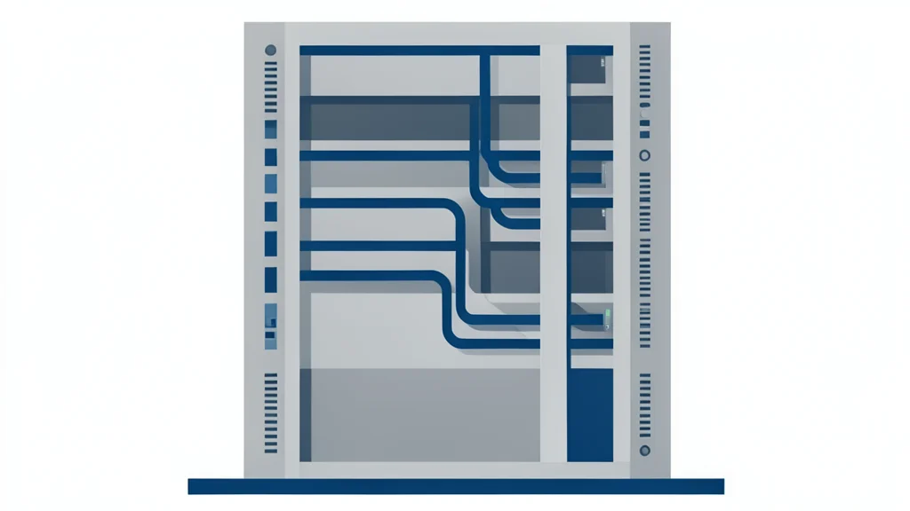 A stylized flat vector illustration of a server rack in a data center corridor.