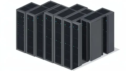Rows of server racks in a data center