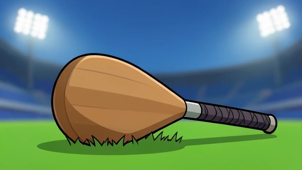 A polo mallet resting on the grass of a stadium field