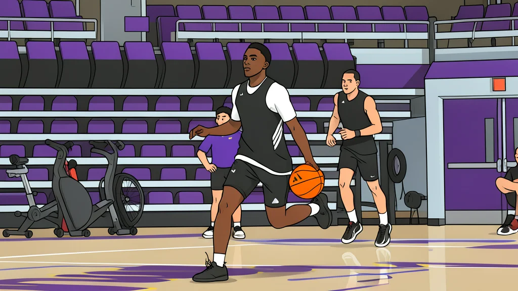 A flat vector illustration of an indoor basketball court with polished hardwood flooring and painted boundary lines.