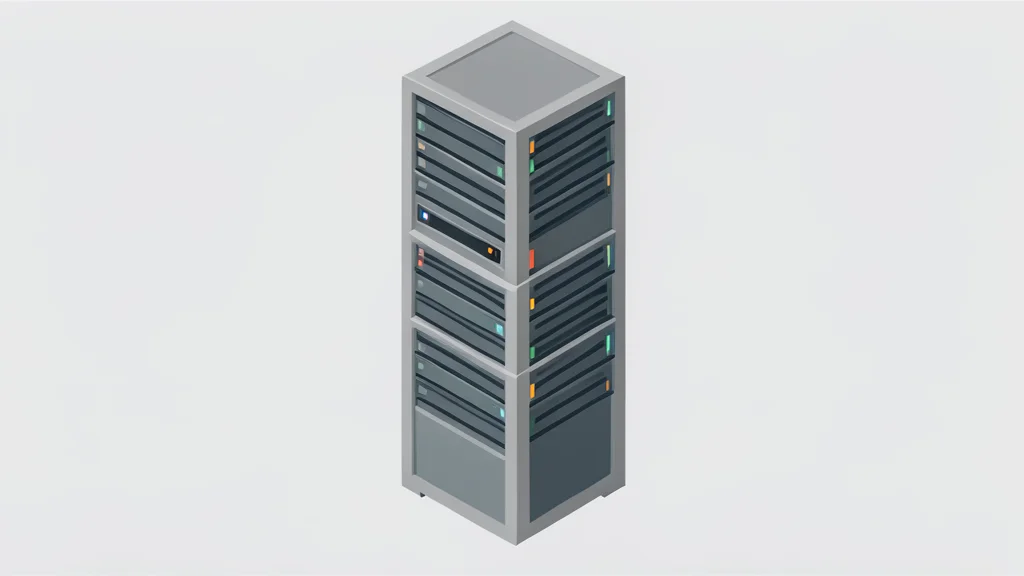 A flat vector illustration of a server rack in a data center with no text or numbers.