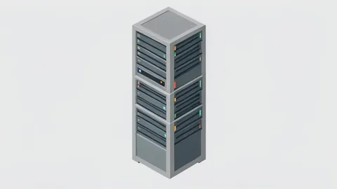 A flat vector illustration of a server rack in a data center with no text or numbers.