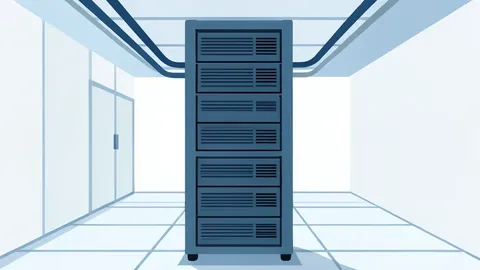 A stylized view of a server rack in a data center