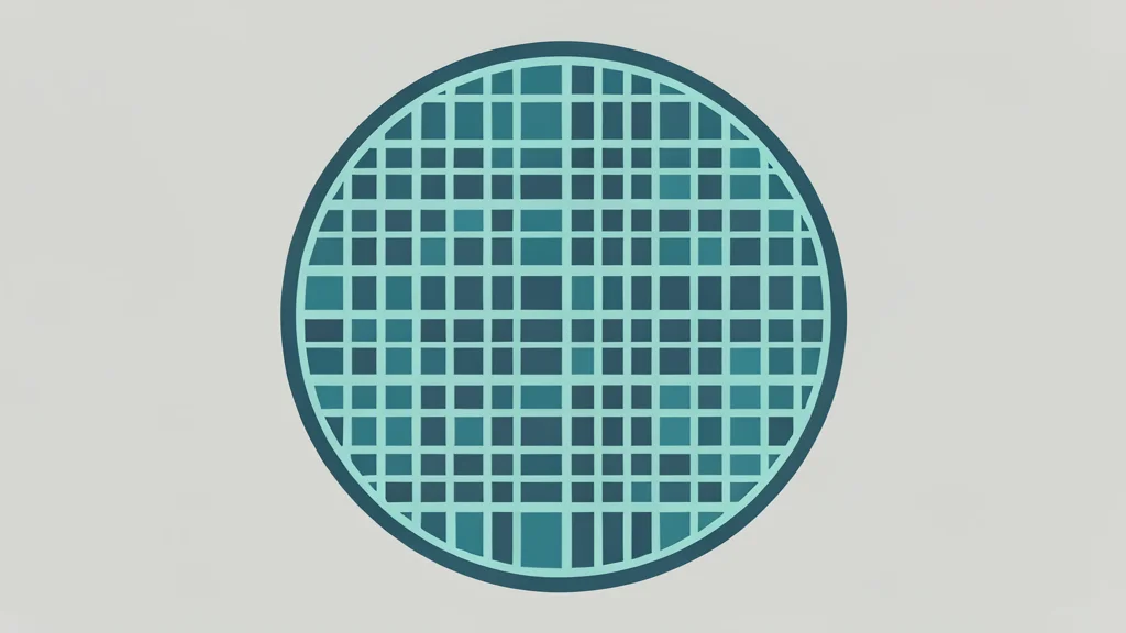 A silicon wafer featuring a precise grid of integrated circuits