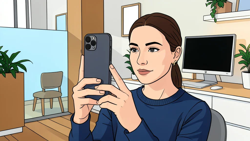 A flat-vector illustration of a smartphone camera lens focusing on a human eye, with geometric light rays connecting the two.