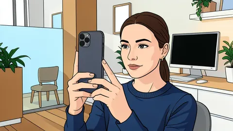 A flat-vector illustration of a smartphone camera lens focusing on a human eye, with geometric light rays connecting the two.