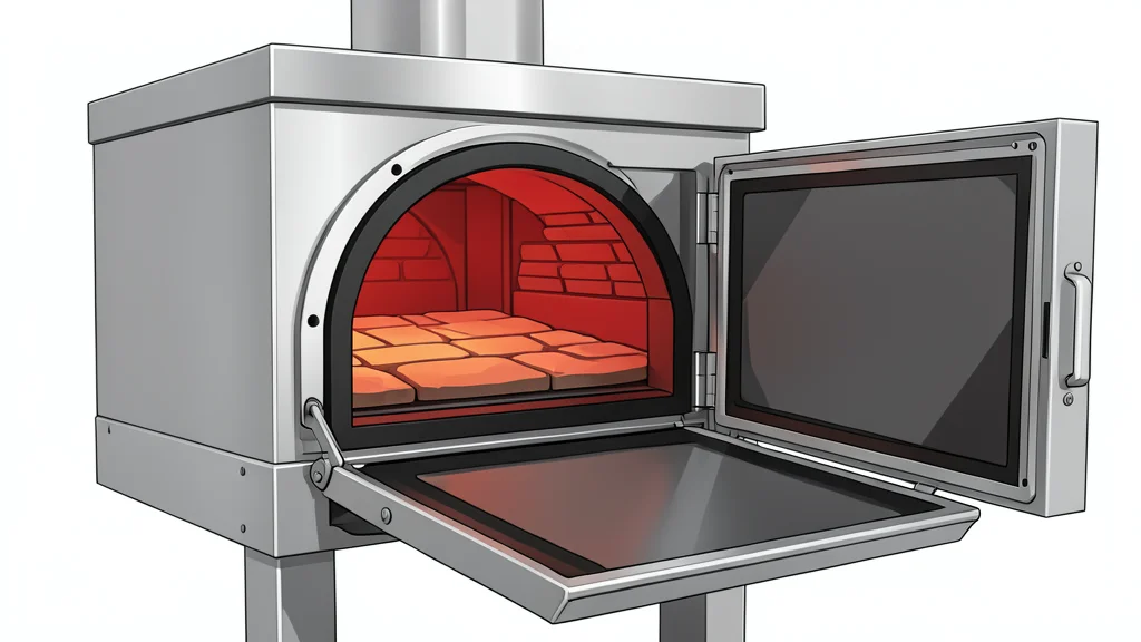 A stainless steel pizza oven with a stone baking surface