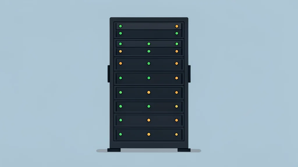 A server rack with blinking status lights