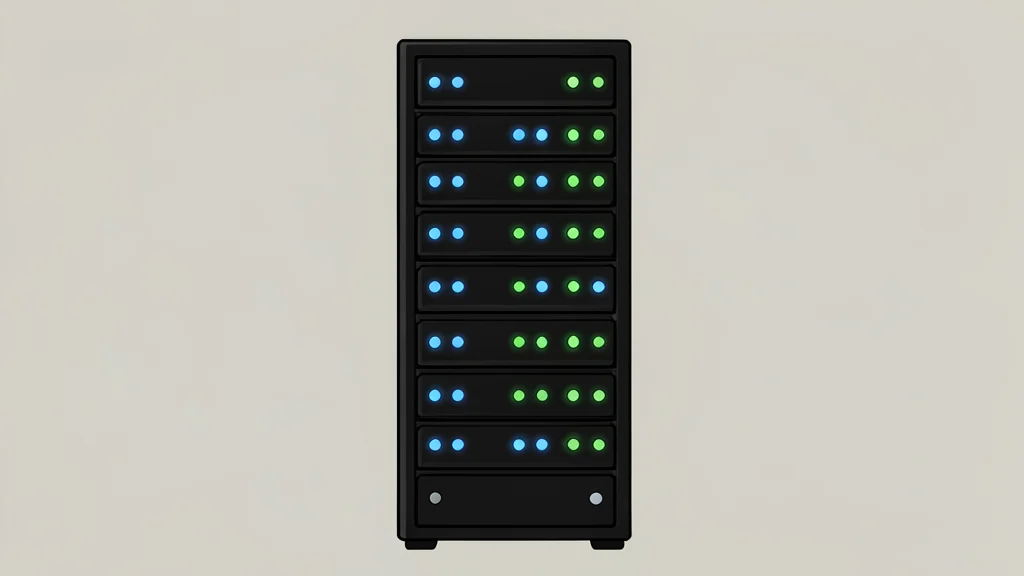A server rack with blinking status lights