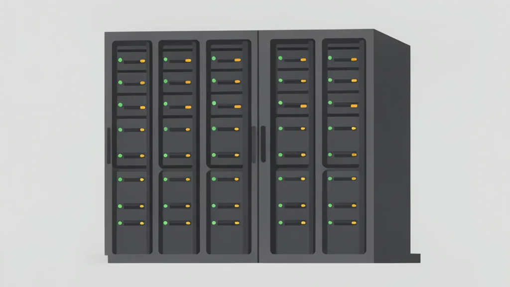 A flat vector illustration of a server rack in a data center