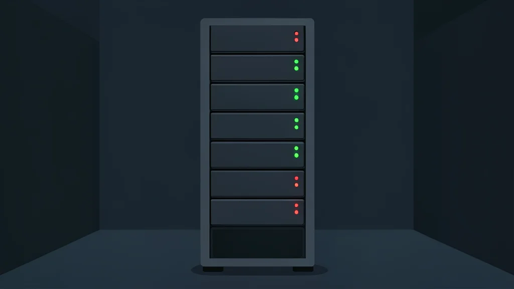 A server rack with blinking status lights in a dark data center