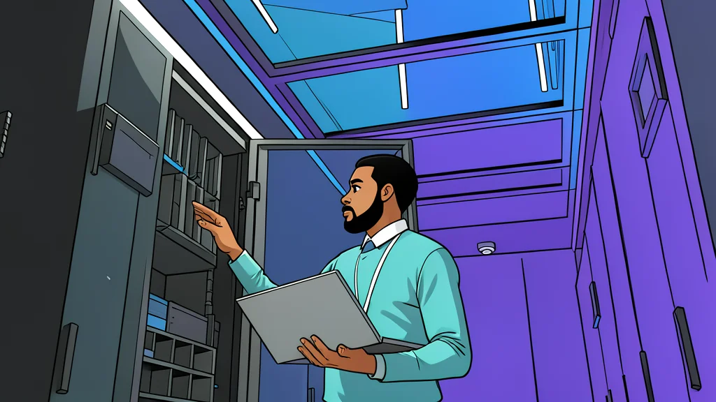 Rows of server racks in a data center