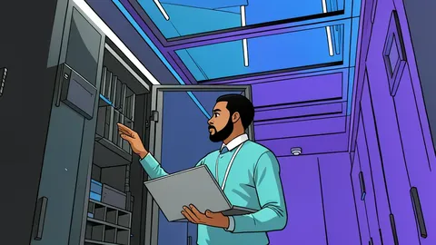 Rows of server racks in a data center