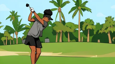 A lush green golf fairway stretching toward a distant putting green with a flagstick.