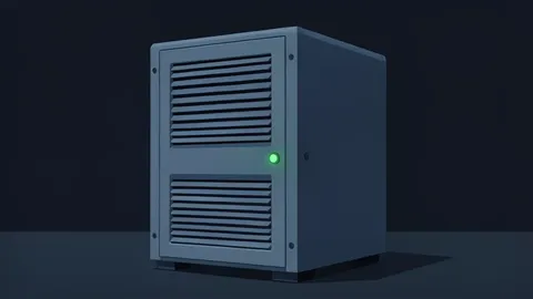 A row of industrial cryptocurrency mining rigs with glowing status lights
