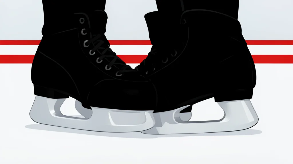 A flat-vector illustration of a polished ice hockey rink with white boards and red goal lines, featuring a single hockey stick resting on the ice.