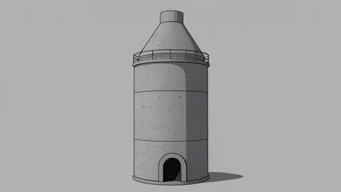 A large industrial cement kiln and cooling tower structure against a clear sky