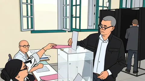 A simple, flat-vector illustration of a ballot box with a slot for paper ballots, set against a neutral background.