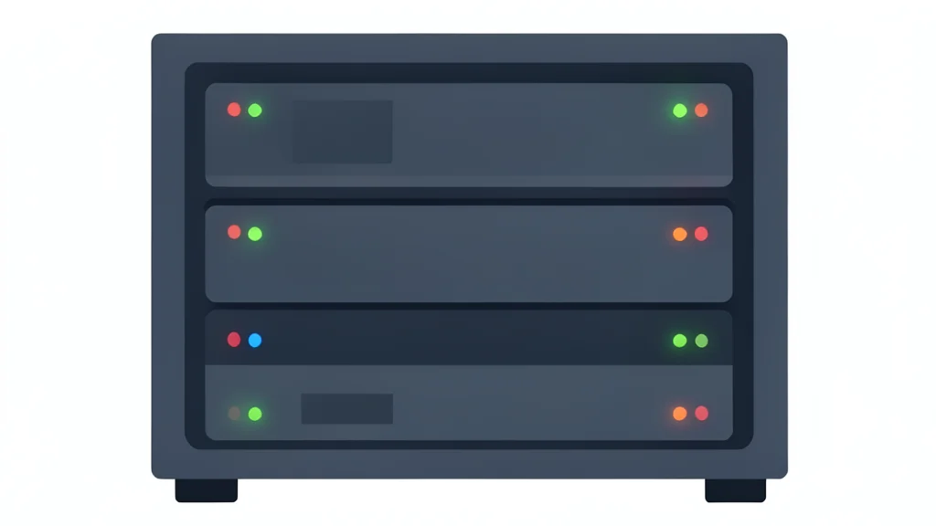 A server rack with blinking status lights