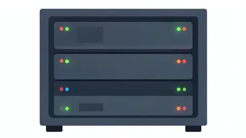 A server rack with blinking status lights