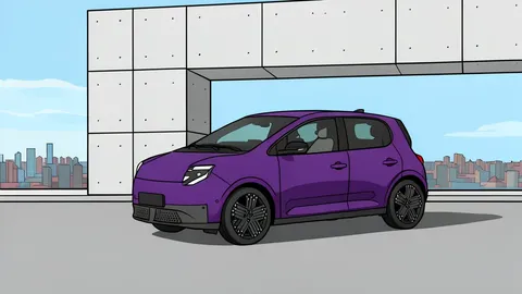 A compact electric city car parked on a narrow European street