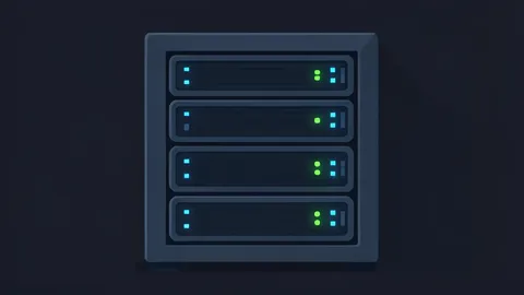 A server rack with blinking status lights in a dark data center