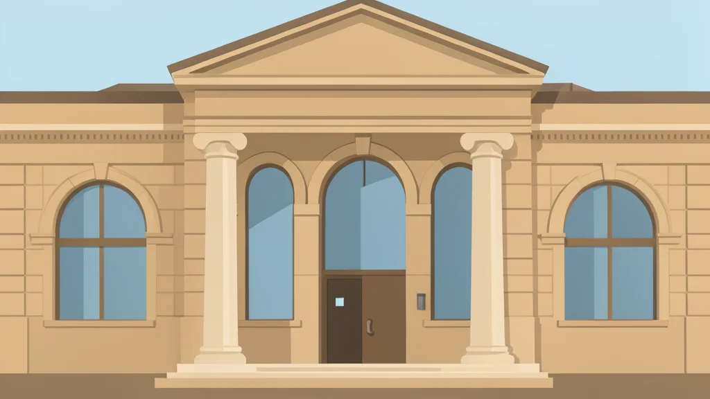 The exterior facade of a modern central bank building with large stone columns and a flagpole
