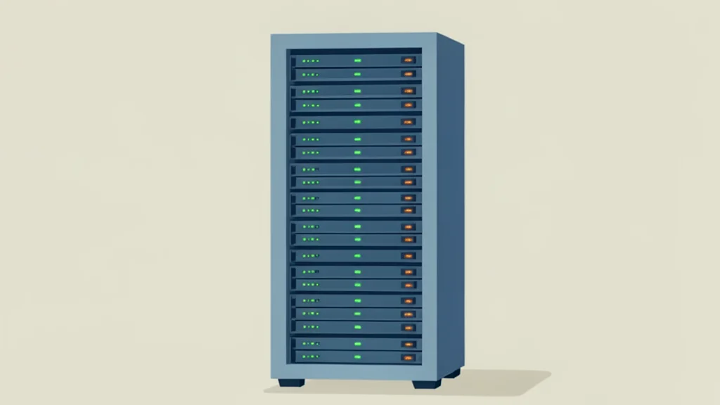 A server rack with blinking status lights