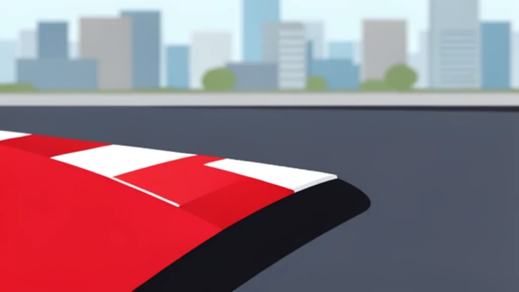 A temporary street circuit with red and white curbs running through a city street lined with buildings